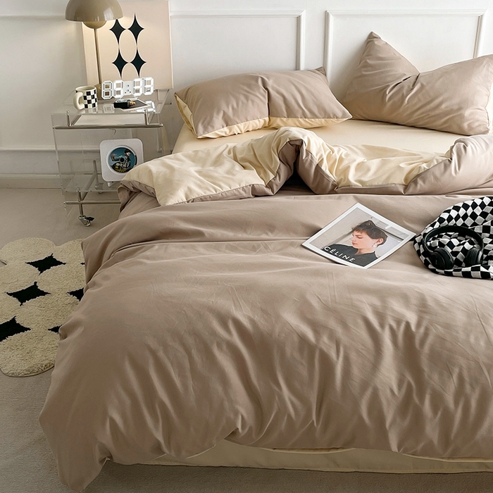 91家纺网 家纺一手货源 找家纺 悦织湾家纺 2025新款105克水洗棉磨毛四件套 焦糖玛奇朵