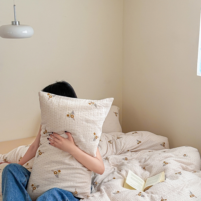 91家纺网 家纺一手货源 找家纺 2024新品专版印花双层皱皱纱四件套 花音