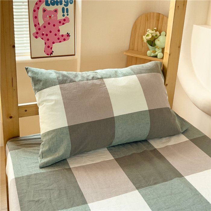 91家纺网 家纺一手货源 找家纺 喜居 2024新款全棉色织学生床笠全棉床笠学生宿舍床笠单床笠 绿大格