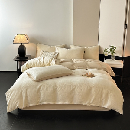 91家纺网 家纺一手货源 找家纺 （总）卧趣家纺 2024秋冬新款纯棉A类三层纱加厚磨毛大提花四件套（只有意象空间-棕，塞纳河畔-米，意象空间-绿，慕斯-米，玫瑰面纱-粉，洛丽塔-灰，波洛-灰七个花色做了单被套）