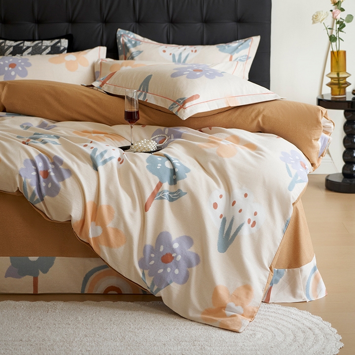 91家纺网 家纺一手货源 找家纺 嘉汀兰 2024新款韩式全棉磨毛印花系列四件套 拾光向暖-米