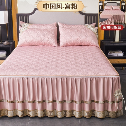 罗艺轩 2024新款贡缎夹棉中国风新中式系列床裙三件套 中国风-宫粉
