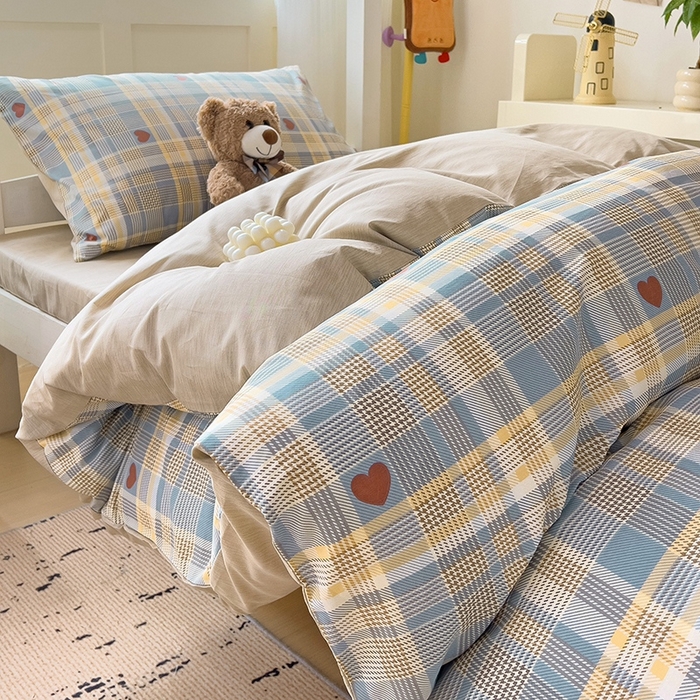 91家纺网 家纺一手货源 找家纺 麦伦家居 2024新款40支13372全棉斜纹学生上下铺床品系列 律动蓝