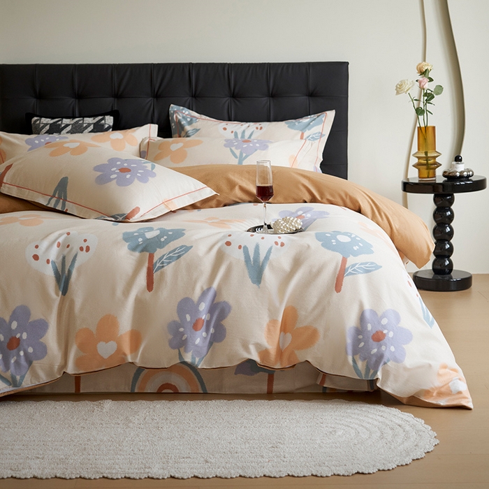 91家纺网 家纺一手货源 找家纺 嘉汀兰 2024新款韩式全棉磨毛印花系列四件套 拾光向暖-米