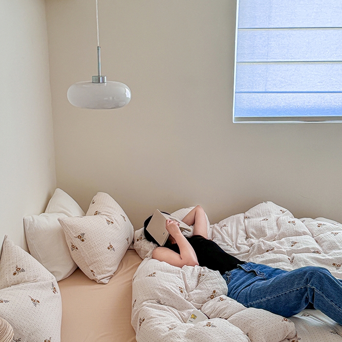 91家纺网 家纺一手货源 找家纺 2024新品专版印花双层皱皱纱四件套 花音