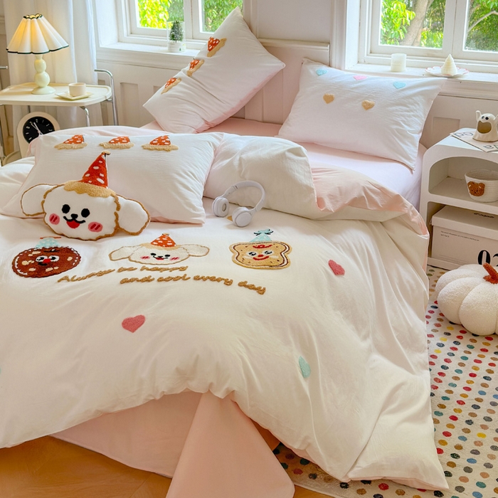 91家纺网 家纺一手货源 找家纺 （总）红番天家居馆 2025新款A类全棉水洗棉毛巾绣四件套-宠物饼干