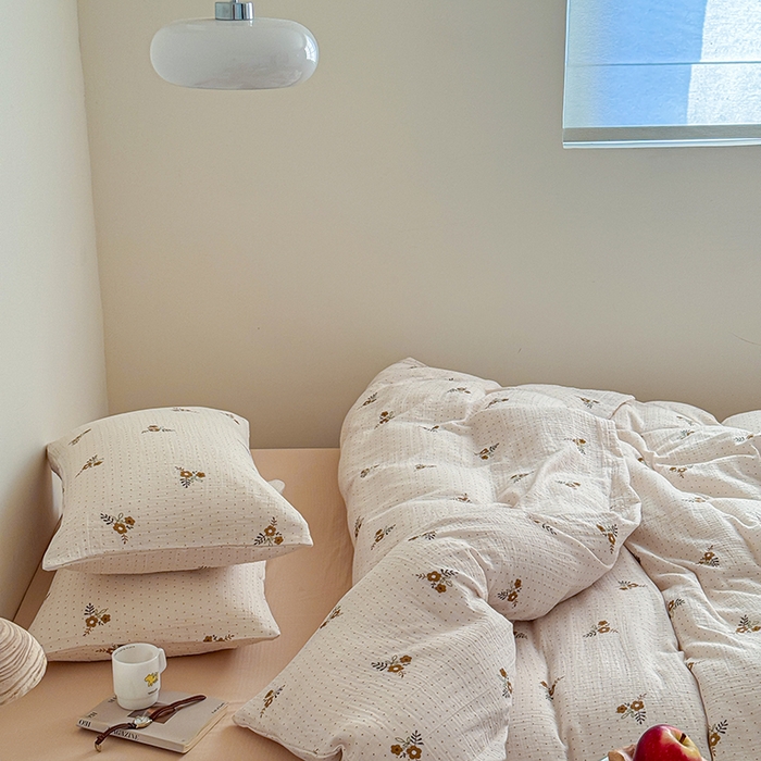 91家纺网 家纺一手货源 找家纺 2024新品专版印花双层皱皱纱四件套 花音