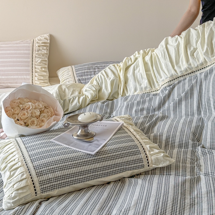 91家纺网 家纺一手货源 找家纺 2024新品小香风纯棉色织小提花四件套--花漾系列 花漾-黑