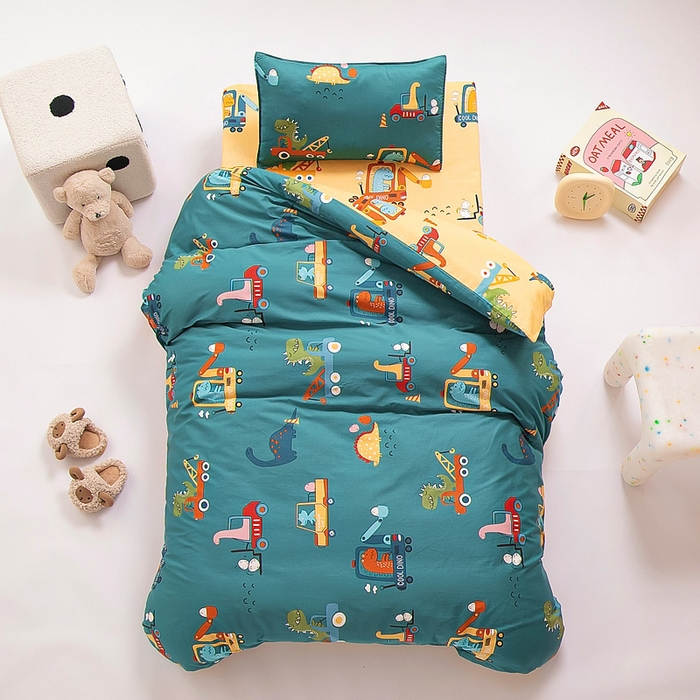 91家纺网 家纺一手货源 找家纺 吉咪兔2024年新品A类60支幼儿园被子三件套宝宝被套纯棉儿童六件套恐龙时代-蓝