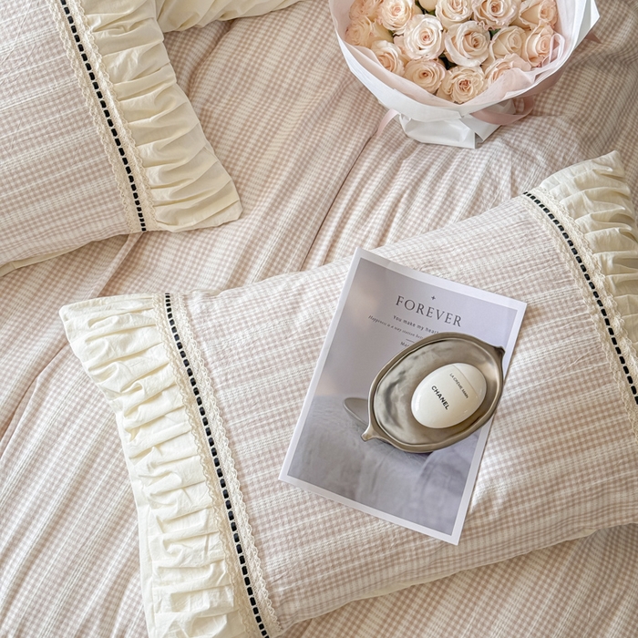 91家纺网 家纺一手货源 找家纺 2024新品小香风纯棉色织小提花四件套--花漾系列 花漾-咖