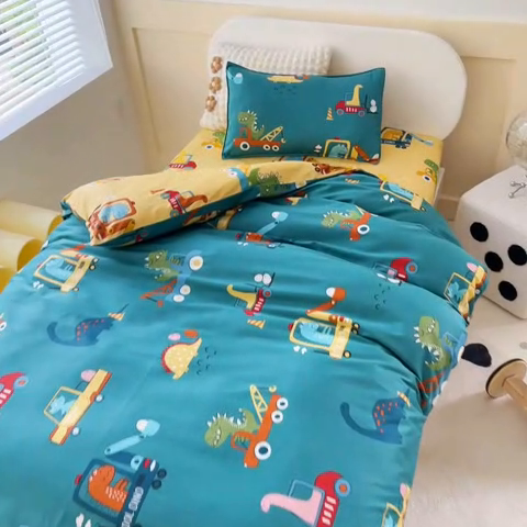 91家纺网 家纺一手货源 找家纺 吉咪兔2024年新品A类60支幼儿园被子三件套宝宝被套纯棉儿童六件套恐龙时代-蓝