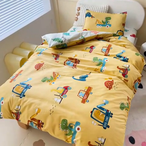 91家纺网 家纺一手货源 找家纺 吉咪兔2024年新品A类60支幼儿园被子三件套宝宝被套纯棉儿童六件套恐龙时代-黄