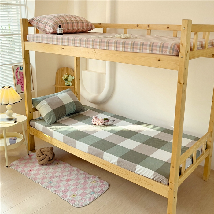 91家纺网 家纺一手货源 找家纺 喜居 2024新款全棉色织学生床笠全棉床笠学生宿舍床笠单床笠 绿大格