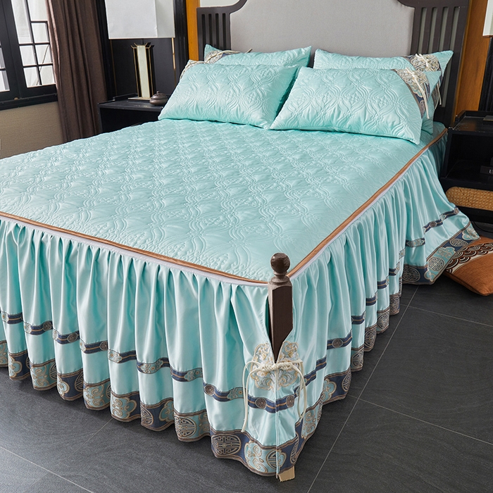 91家纺网 家纺一手货源 找家纺 （总）罗艺轩 2024新款贡缎夹棉中国风新中式系列床裙三件套