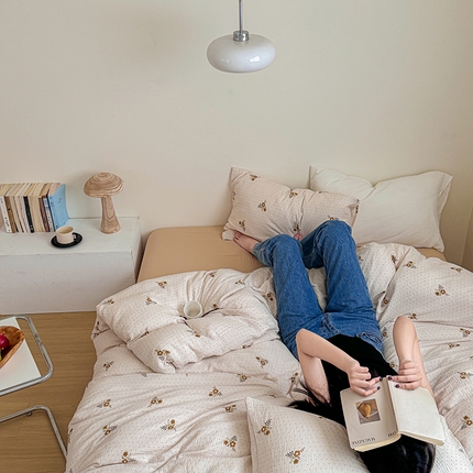 2024新品专版印花双层皱皱纱四件套 花音