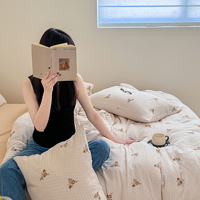 91家纺网 家纺一手货源 找家纺 2024新品专版印花双层皱皱纱四件套 花音