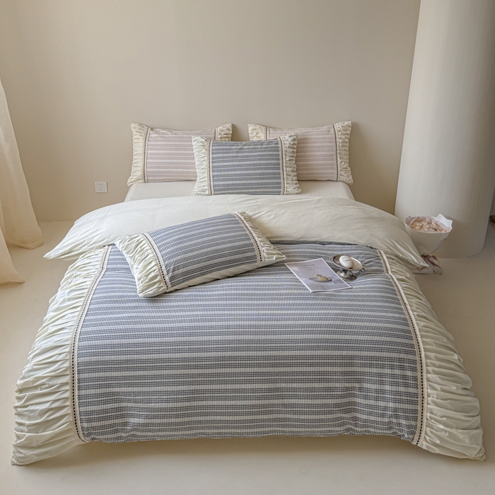 91家纺网 家纺一手货源 找家纺 2024新品小香风纯棉色织小提花四件套--花漾系列 花漾-黑