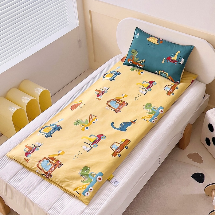 91家纺网 家纺一手货源 找家纺 吉咪兔2024年新品A类60支幼儿园被子三件套宝宝被套纯棉儿童六件套恐龙时代-蓝