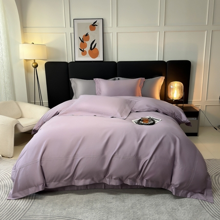 91家纺网 家纺一手货源 找家纺 淼铭家纺 2025新款长绒棉三线埋绳工艺四件套-轩尼诗 轩尼诗-极光紫