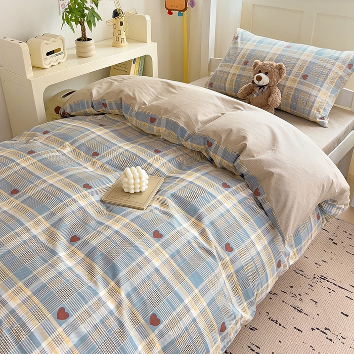 91家纺网 家纺一手货源 找家纺 麦伦家居 2024新款40支13372全棉斜纹学生上下铺床品系列 律动蓝