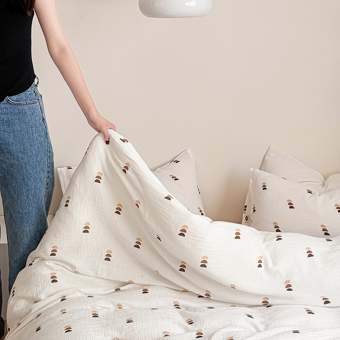 91家纺网 家纺一手货源 找家纺 2024新品专版印花双层皱皱纱四件套 贝拉