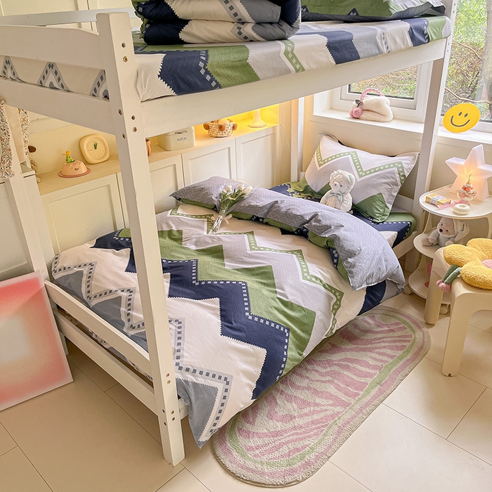 91家纺网 家纺一手货源 找家纺 菲梵家纺 2024新款全棉喷气小清新宿舍上下铺学生三件套 莱赛尔