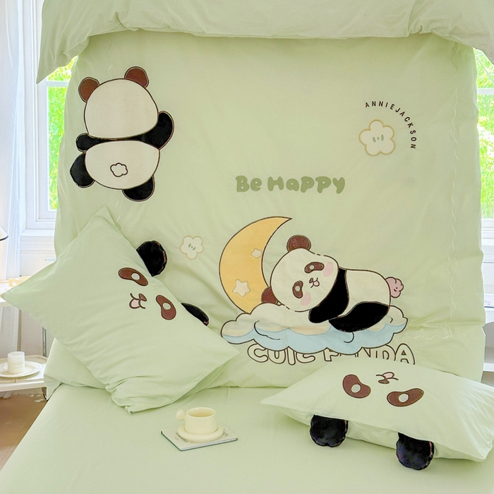 91家纺网 家纺一手货源 找家纺 （总）红番天家居馆 2025新款A类全棉水洗棉贴布绣四件套-熊猫奔奔