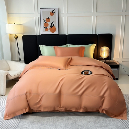 91家纺网 家纺一手货源 找家纺 淼铭家纺 2025新款长绒棉三线埋绳工艺四件套-轩尼诗 轩尼诗-爱马橙