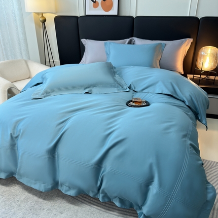 91家纺网 家纺一手货源 找家纺 淼铭家纺 2025新款长绒棉三线埋绳工艺四件套-轩尼诗 轩尼诗-宾利蓝