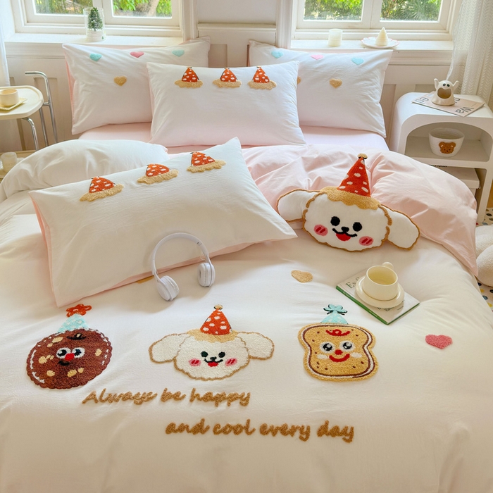 91家纺网 家纺一手货源 找家纺 （总）红番天家居馆 2025新款A类全棉水洗棉毛巾绣四件套-宠物饼干