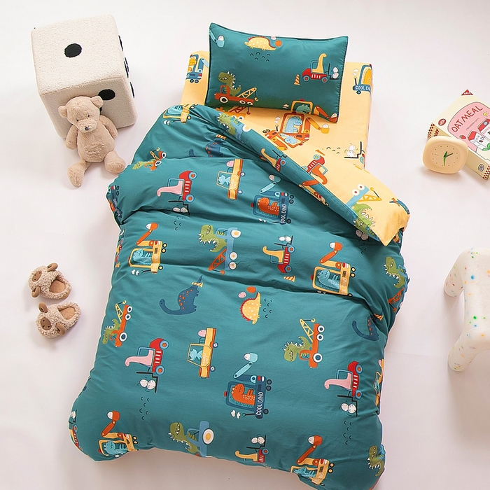 91家纺网 家纺一手货源 找家纺 吉咪兔2024年新品A类60支幼儿园被子三件套宝宝被套纯棉儿童六件套恐龙时代-蓝