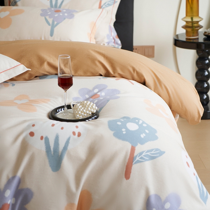 91家纺网 家纺一手货源 找家纺 嘉汀兰 2024新款韩式全棉磨毛印花系列四件套 拾光向暖-米