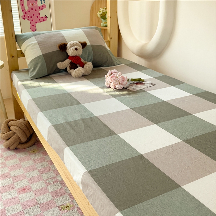 91家纺网 家纺一手货源 找家纺 喜居 2024新款全棉色织学生床笠全棉床笠学生宿舍床笠单床笠 绿大格