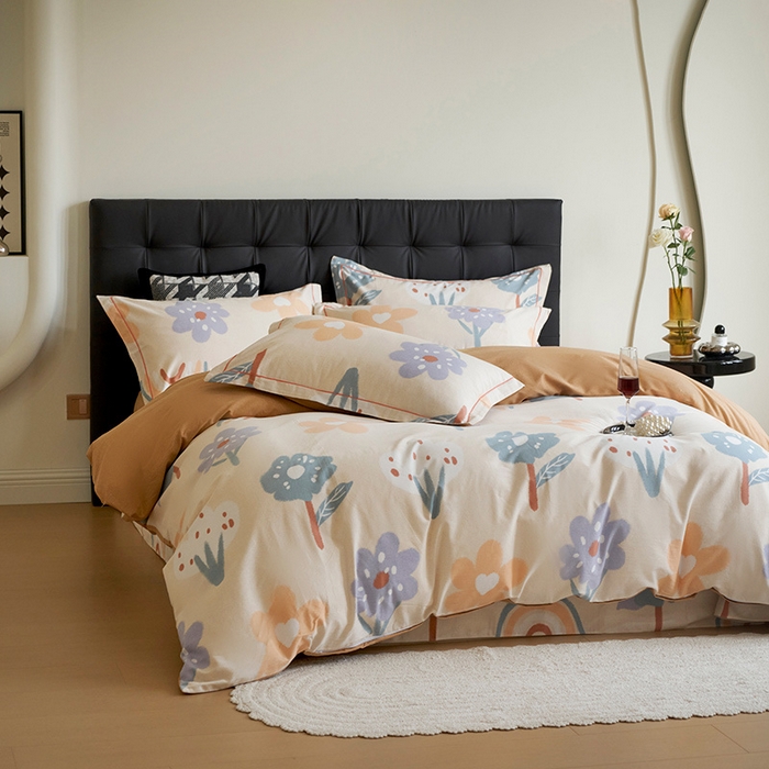 91家纺网 家纺一手货源 找家纺 嘉汀兰 2024新款韩式全棉磨毛印花系列四件套 拾光向暖-米