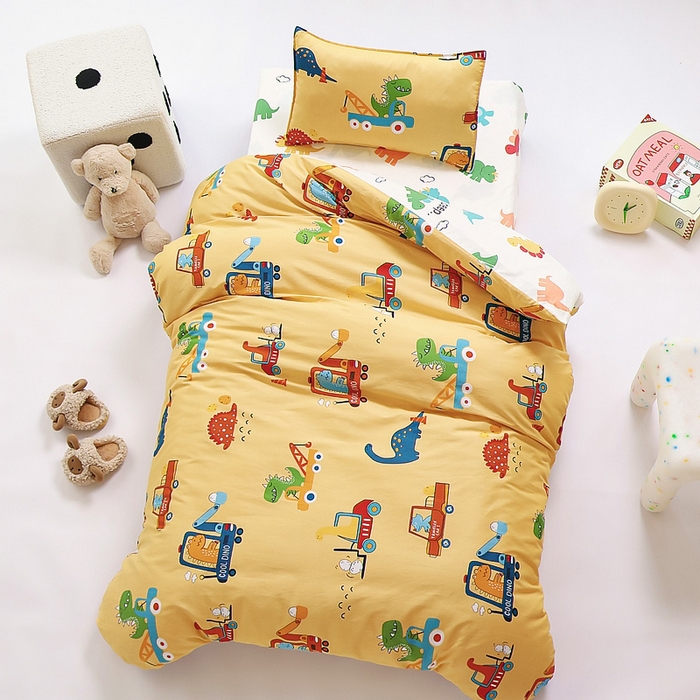 91家纺网 家纺一手货源 找家纺 吉咪兔2024年新品A类60支幼儿园被子三件套宝宝被套纯棉儿童六件套恐龙时代-黄