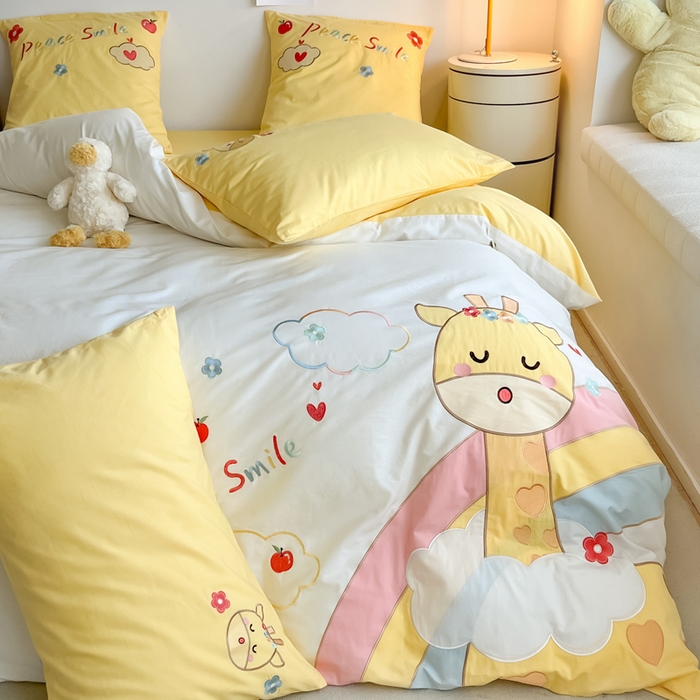 91家纺网 家纺一手货源 找家纺 （总）涵宸 2024新款全棉贴布绣小清新卡通系列四件套