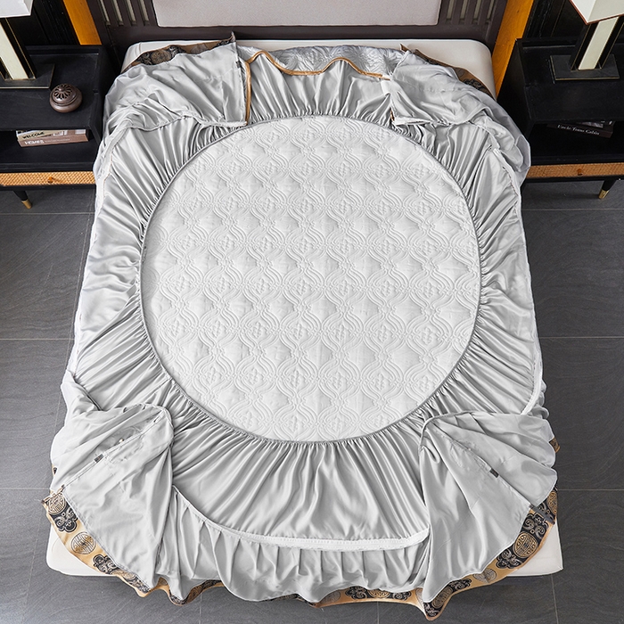 91家纺网 家纺一手货源 找家纺 罗艺轩 2024新款贡缎夹棉中国风新中式系列床裙三件套 中国风-迷雾灰