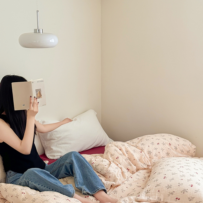 91家纺网 家纺一手货源 找家纺 2024新品专版印花双层皱皱纱四件套 浪漫樱桃