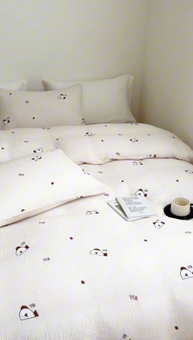 91家纺网 家纺一手货源 找家纺 2024新品专版印花双层皱皱纱四件套 泡泡鱼