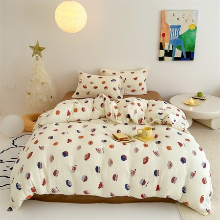 91家纺网 家纺一手货源 找家纺 （总）珺柔家纺 2024新款全棉皱皱双层纱四件套