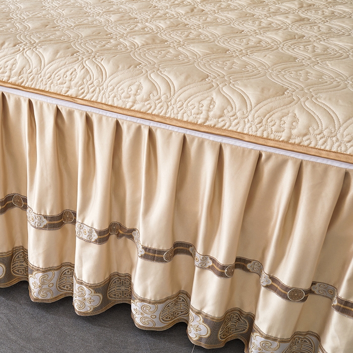 91家纺网 家纺一手货源 找家纺 罗艺轩 2024新款贡缎夹棉中国风新中式系列床裙三件套 中国风-香槟