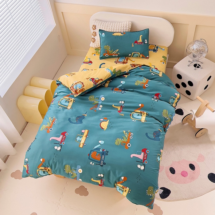 91家纺网 家纺一手货源 找家纺 吉咪兔2024年新品A类60支幼儿园被子三件套宝宝被套纯棉儿童六件套恐龙时代-蓝