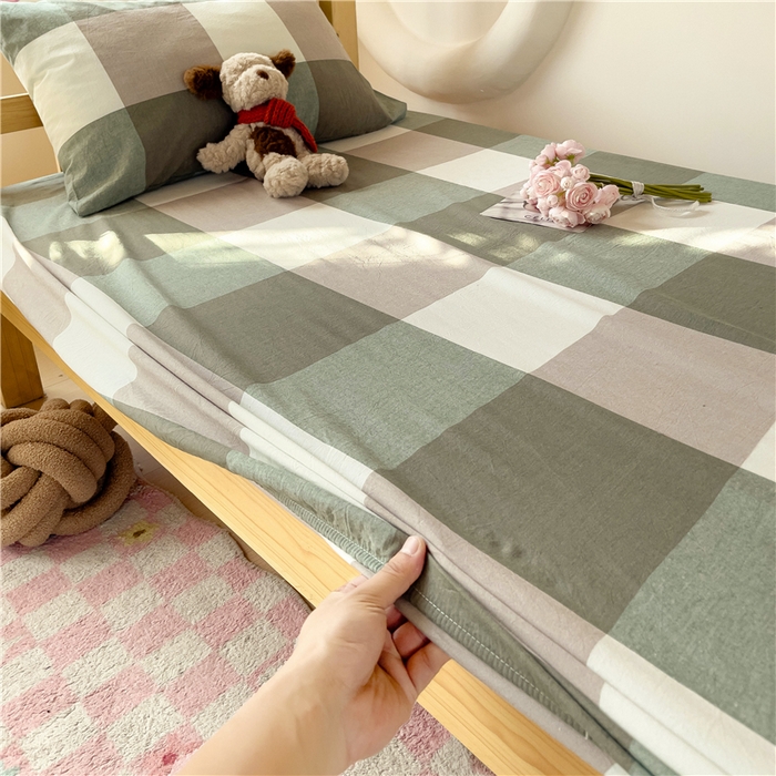 91家纺网 家纺一手货源 找家纺 喜居 2024新款全棉色织学生床笠全棉床笠学生宿舍床笠单床笠 绿大格