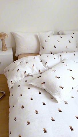 91家纺网 家纺一手货源 找家纺 2024新品专版印花双层皱皱纱四件套 贝拉