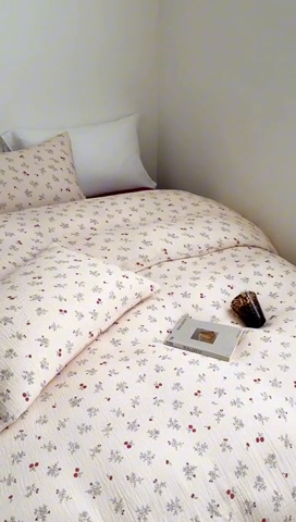 91家纺网 家纺一手货源 找家纺 2024新品专版印花双层皱皱纱四件套 半夏