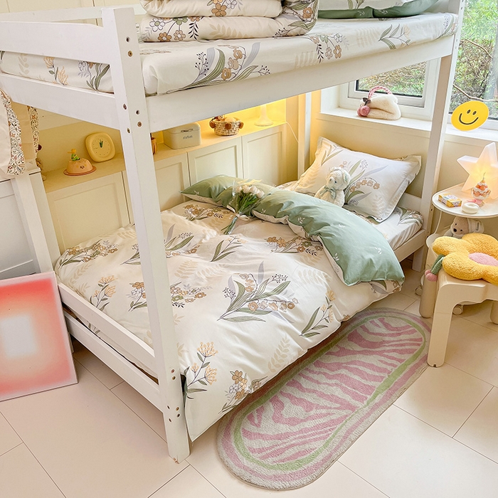 91家纺网 家纺一手货源 找家纺 菲梵家纺 2024新款全棉喷气小清新宿舍上下铺学生三件套 铃兰花语