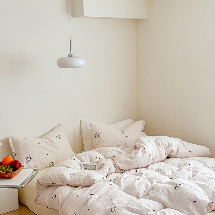 91家纺网 家纺一手货源 找家纺 2024新品专版印花双层皱皱纱四件套 泡泡鱼