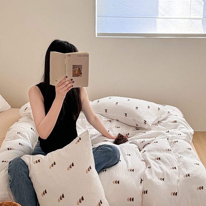 91家纺网 家纺一手货源 找家纺 2024新品专版印花双层皱皱纱四件套 贝拉