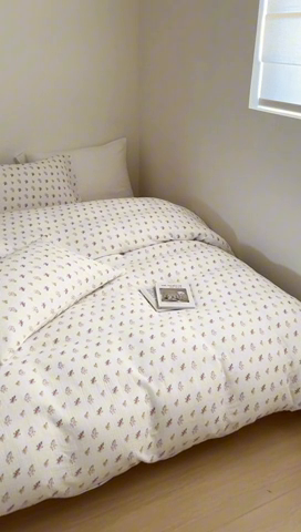 91家纺网 家纺一手货源 找家纺 2024新品专版印花双层皱皱纱四件套 浪漫樱桃