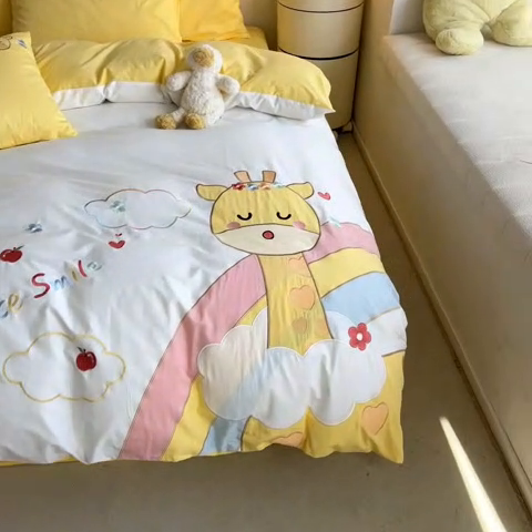 91家纺网 家纺一手货源 找家纺 （总）涵宸 2024新款全棉贴布绣小清新卡通系列四件套